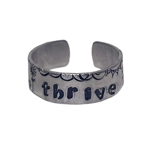 Handmade 9 stamped motivational silver hypoallergenic adjustable‎ cuff ring